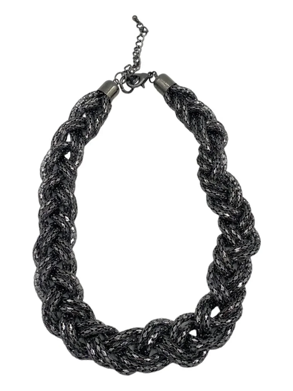 Vintage Braided Necklace Gunmetal Gray tone Statement 23